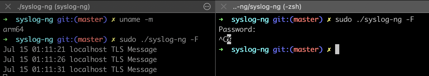 TLS-encryption testing on the network() driver on macOS (ARM)